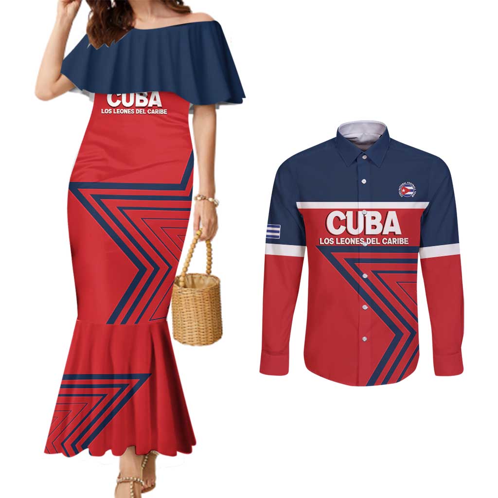 Custom Cuba Football Couples Matching Mermaid Dress and Long Sleeve Button Shirt 2025 Los Leones del Caribe