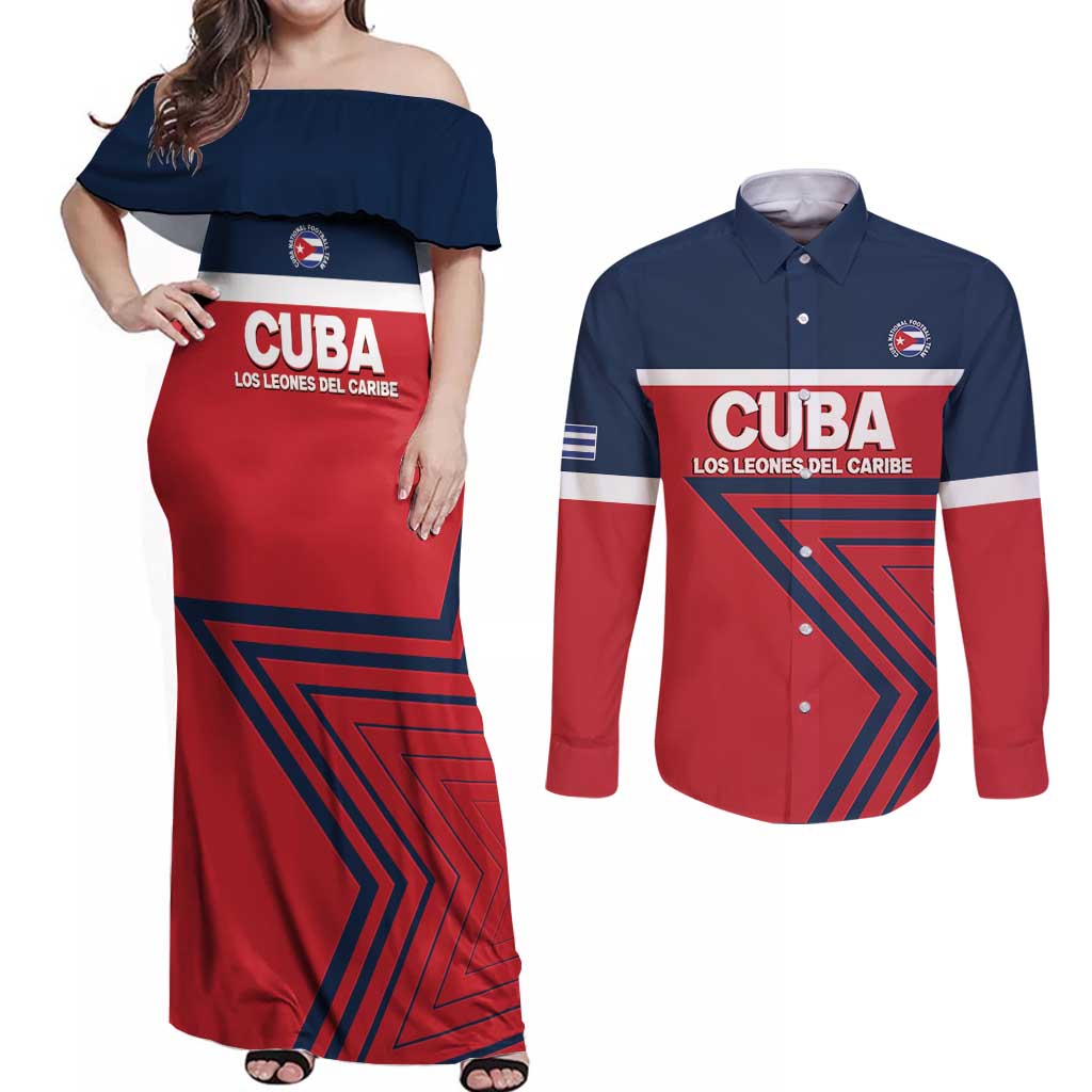 Custom Cuba Football Couples Matching Off Shoulder Maxi Dress and Long Sleeve Button Shirt 2025 Los Leones del Caribe