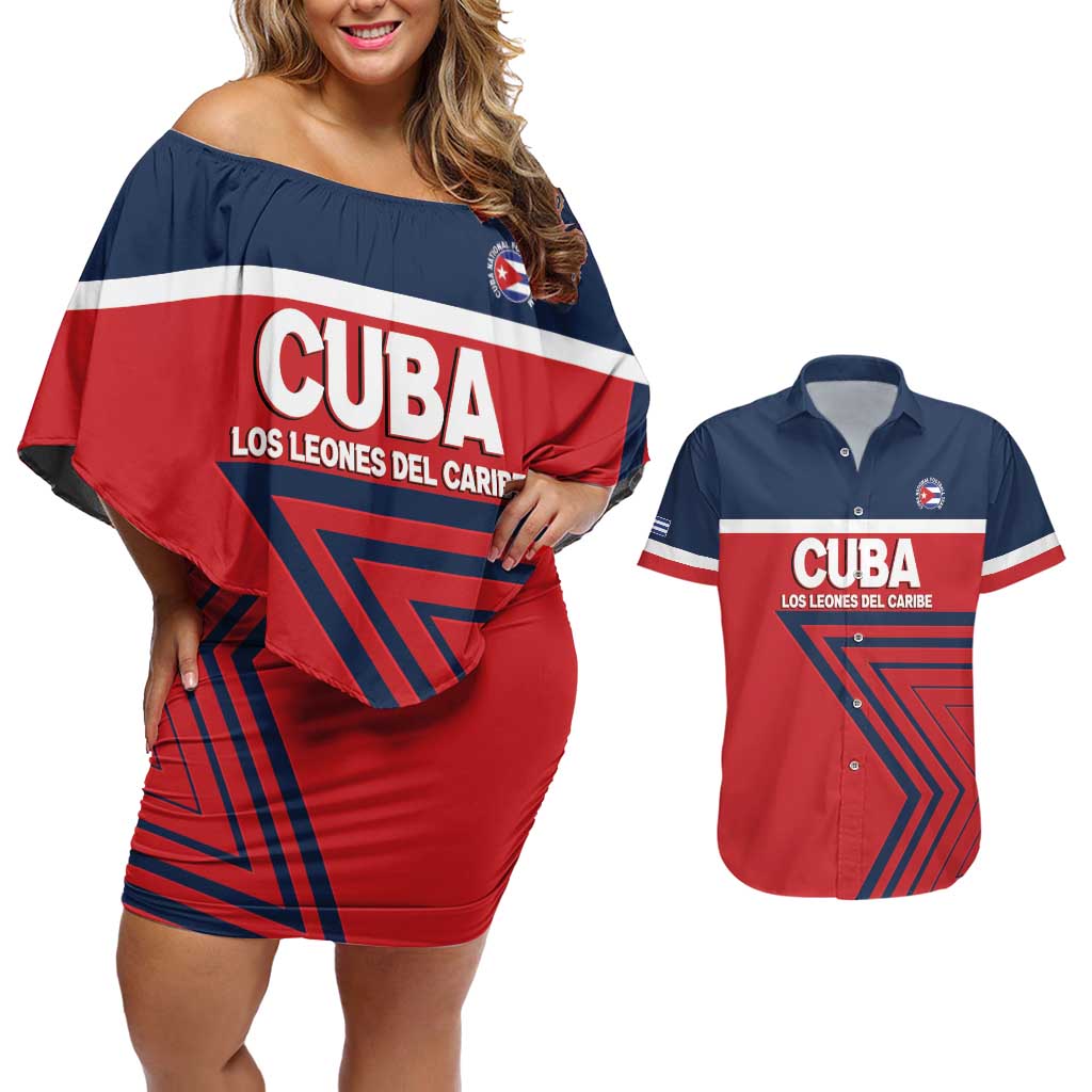 Custom Cuba Football Couples Matching Off Shoulder Short Dress and Hawaiian Shirt 2025 Los Leones del Caribe