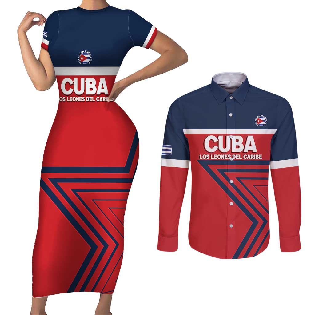 Custom Cuba Football Couples Matching Short Sleeve Bodycon Dress and Long Sleeve Button Shirt 2025 Los Leones del Caribe