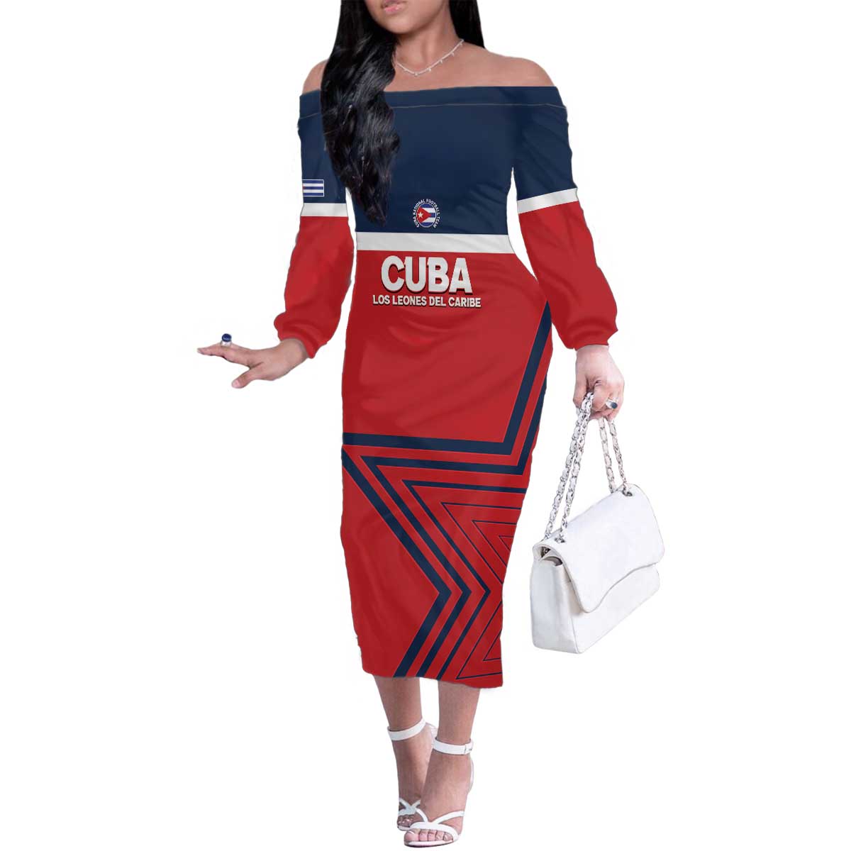 Custom Cuba Football Family Matching Off The Shoulder Long Sleeve Dress and Hawaiian Shirt 2025 Los Leones del Caribe