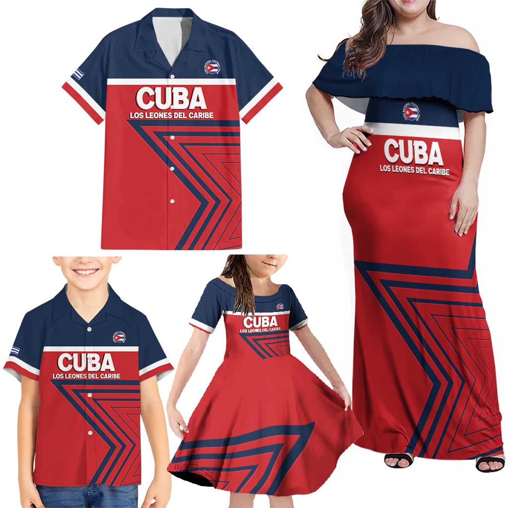 Custom Cuba Football Family Matching Off Shoulder Maxi Dress and Hawaiian Shirt 2025 Los Leones del Caribe