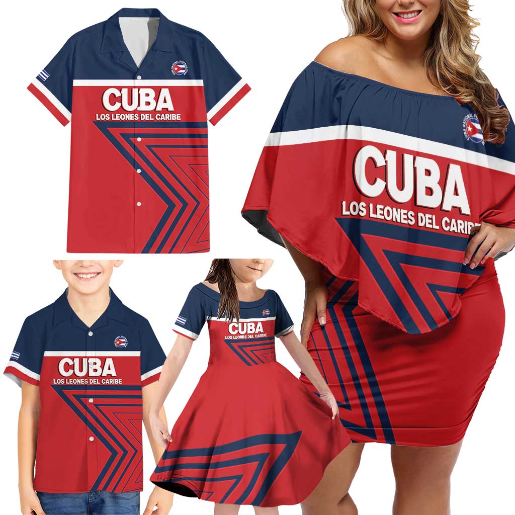 Custom Cuba Football Family Matching Off Shoulder Short Dress and Hawaiian Shirt 2025 Los Leones del Caribe