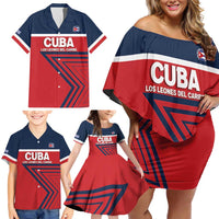 Custom Cuba Football Family Matching Off Shoulder Short Dress and Hawaiian Shirt 2025 Los Leones del Caribe