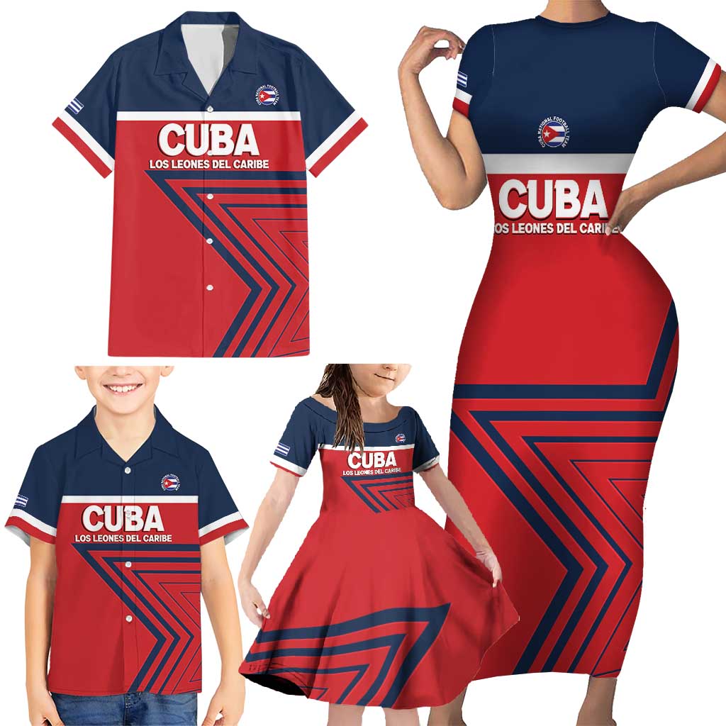 Custom Cuba Football Family Matching Short Sleeve Bodycon Dress and Hawaiian Shirt 2025 Los Leones del Caribe