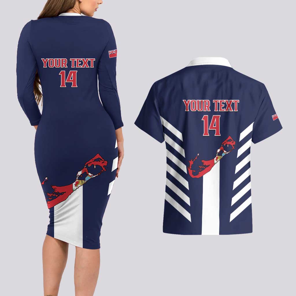 Custom Bermuda Football Couples Matching Long Sleeve Bodycon Dress and Hawaiian Shirt 2025 Go Gombey Warriors - Blue