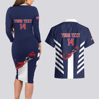 Custom Bermuda Football Couples Matching Long Sleeve Bodycon Dress and Hawaiian Shirt 2025 Go Gombey Warriors - Blue