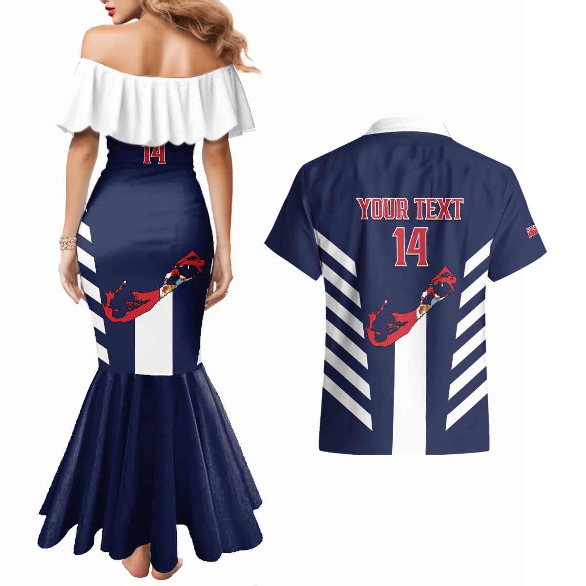 Custom Bermuda Football Couples Matching Mermaid Dress and Hawaiian Shirt 2025 Go Gombey Warriors - Blue