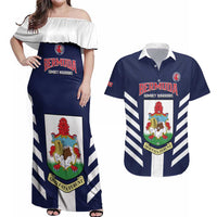 Custom Bermuda Football Couples Matching Off Shoulder Maxi Dress and Hawaiian Shirt 2025 Go Gombey Warriors - Blue
