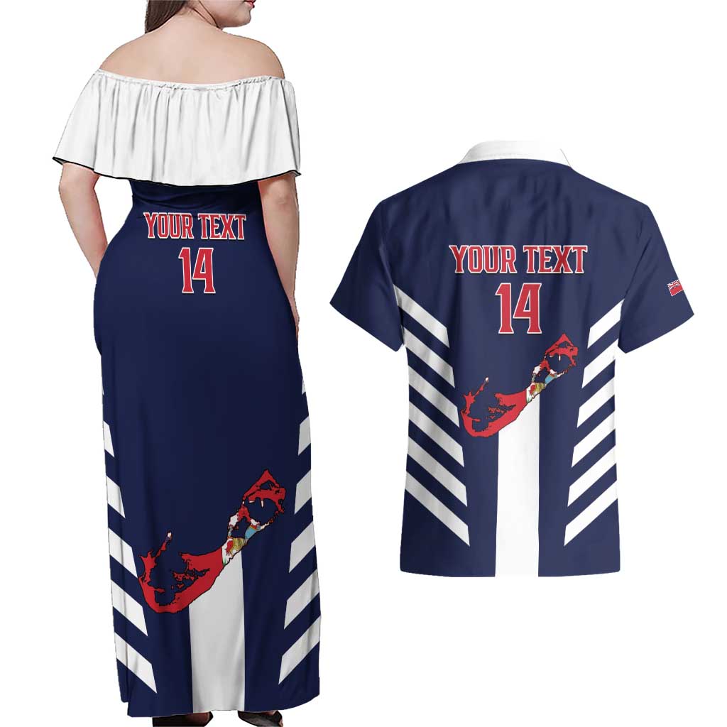 Custom Bermuda Football Couples Matching Off Shoulder Maxi Dress and Hawaiian Shirt 2025 Go Gombey Warriors - Blue