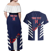 Custom Bermuda Football Couples Matching Off Shoulder Maxi Dress and Hawaiian Shirt 2025 Go Gombey Warriors - Blue