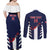 Custom Bermuda Football Couples Matching Off Shoulder Maxi Dress and Long Sleeve Button Shirt 2025 Go Gombey Warriors - Blue