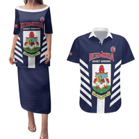 Custom Bermuda Football Couples Matching Puletasi and Hawaiian Shirt 2025 Go Gombey Warriors - Blue