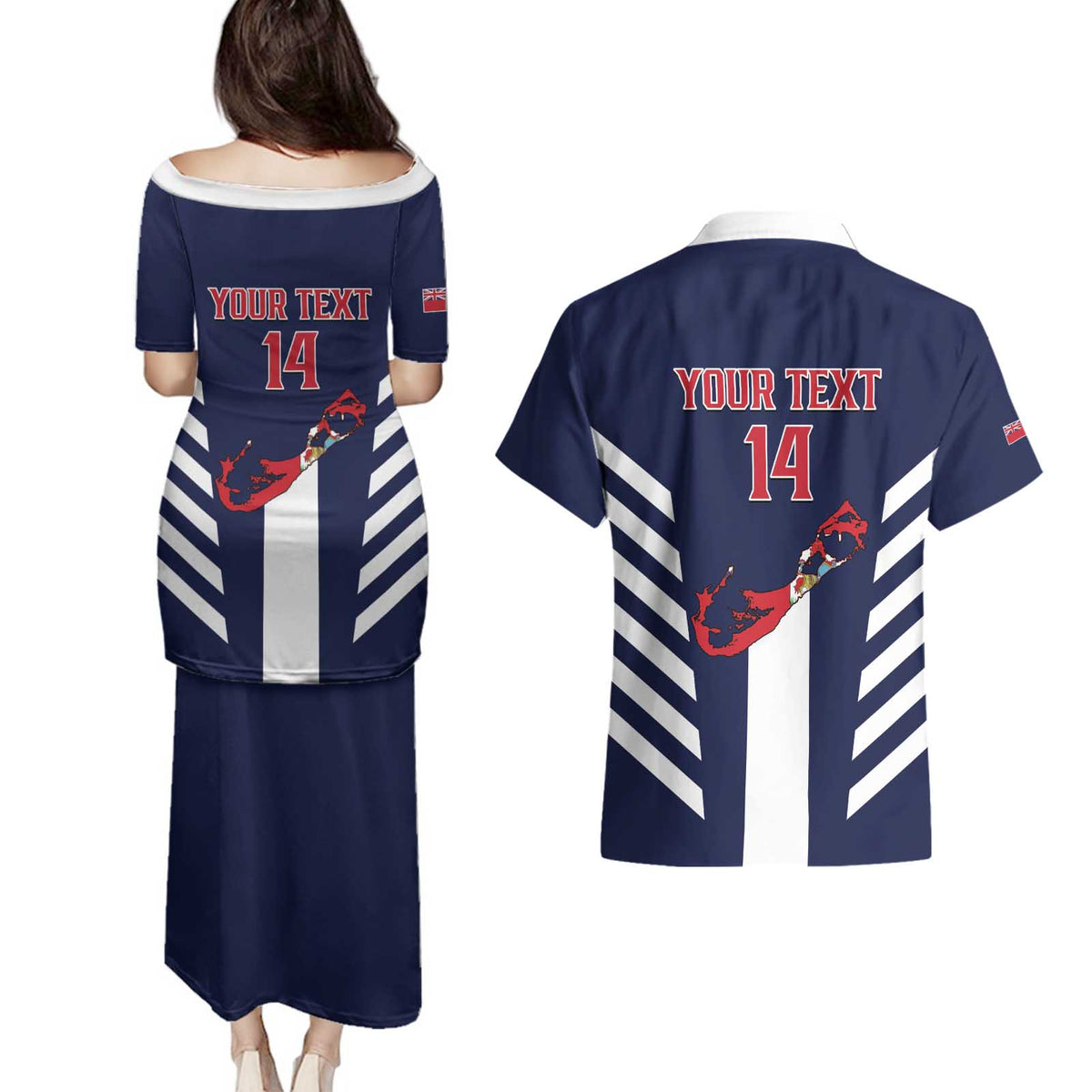 Custom Bermuda Football Couples Matching Puletasi and Hawaiian Shirt 2025 Go Gombey Warriors - Blue