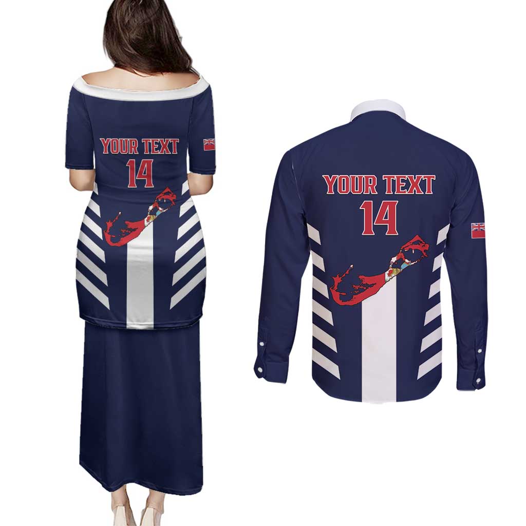 Custom Bermuda Football Couples Matching Puletasi and Long Sleeve Button Shirt 2025 Go Gombey Warriors - Blue