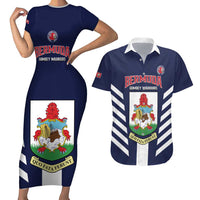 Custom Bermuda Football Couples Matching Short Sleeve Bodycon Dress and Hawaiian Shirt 2025 Go Gombey Warriors - Blue