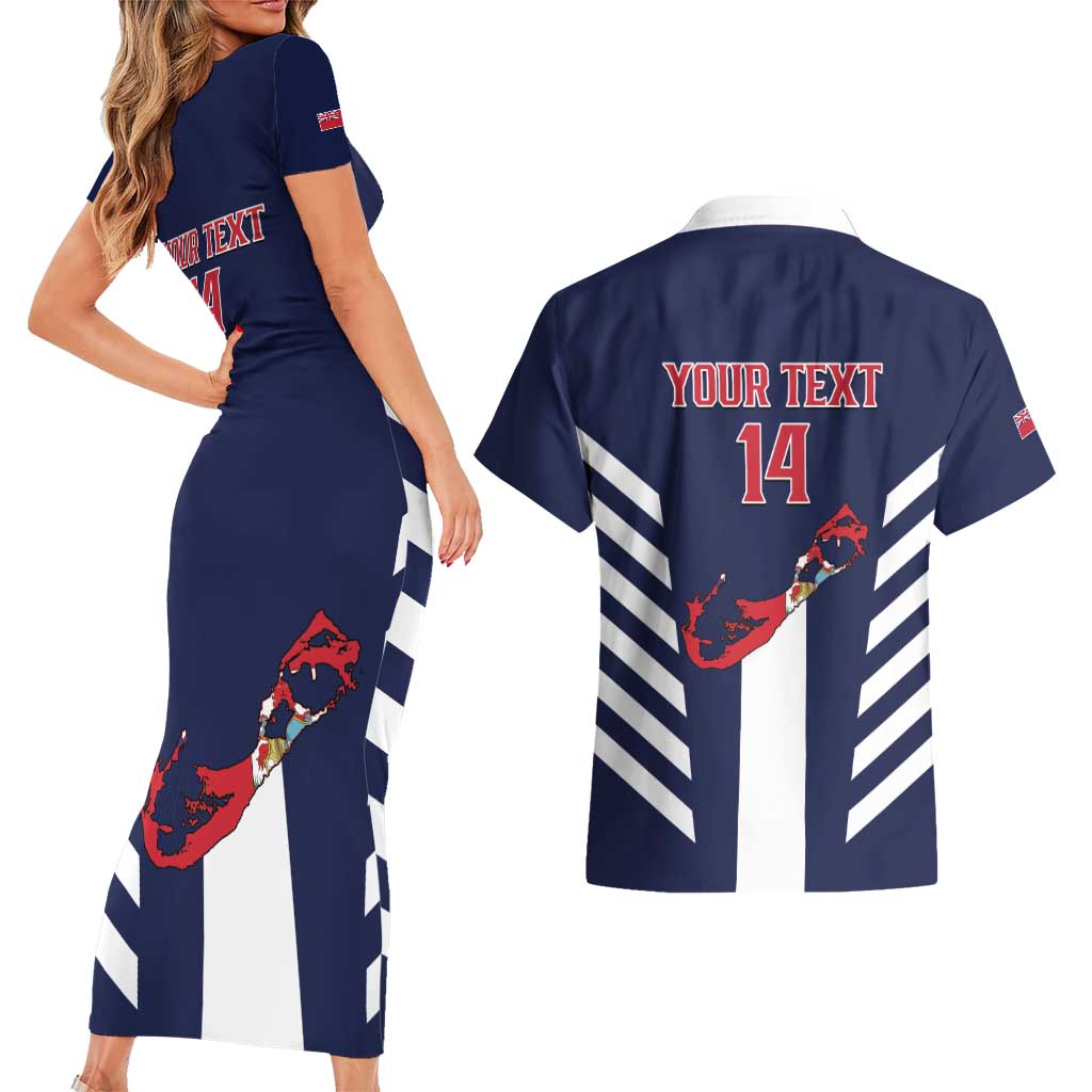 Custom Bermuda Football Couples Matching Short Sleeve Bodycon Dress and Hawaiian Shirt 2025 Go Gombey Warriors - Blue