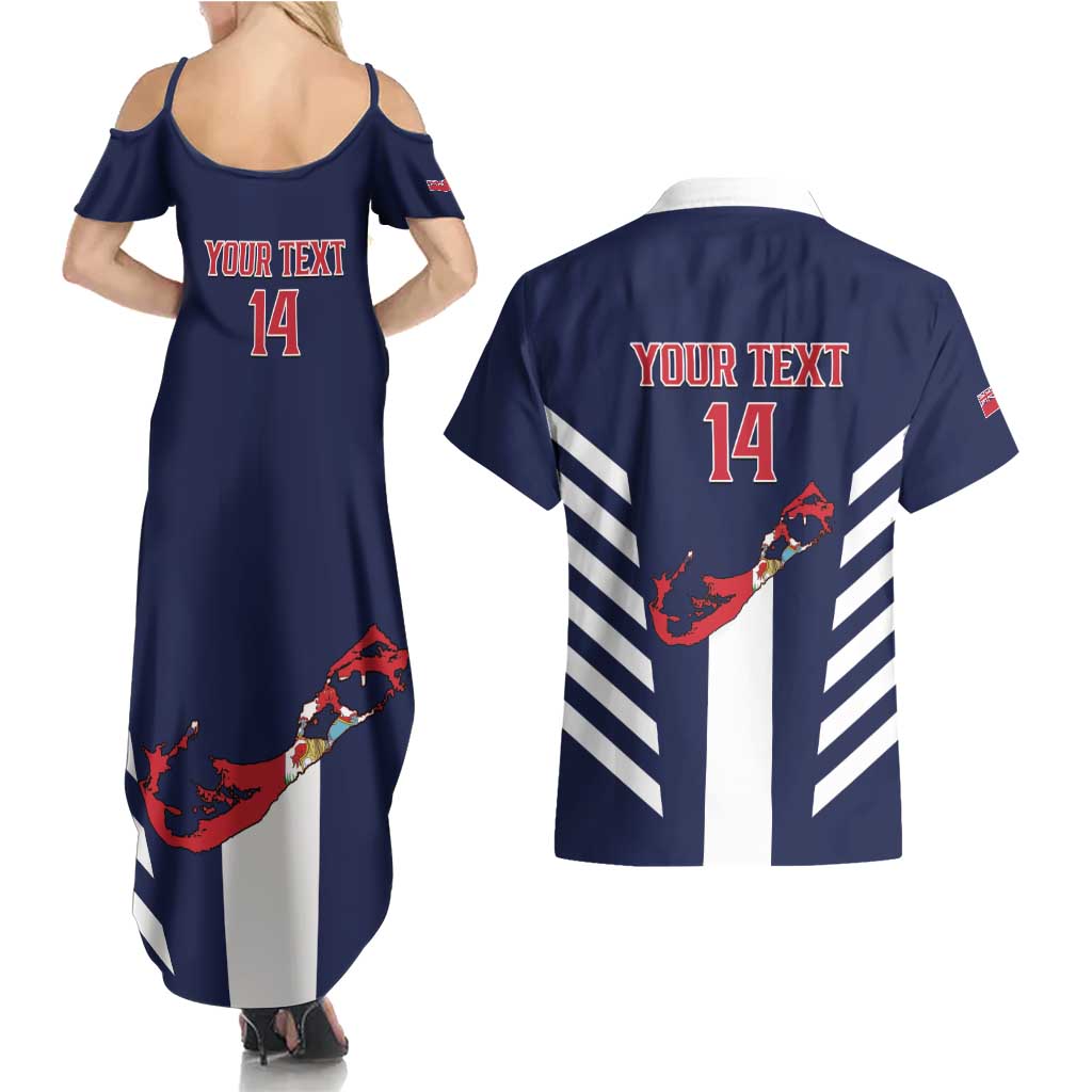 Custom Bermuda Football Couples Matching Summer Maxi Dress and Hawaiian Shirt 2025 Go Gombey Warriors - Blue