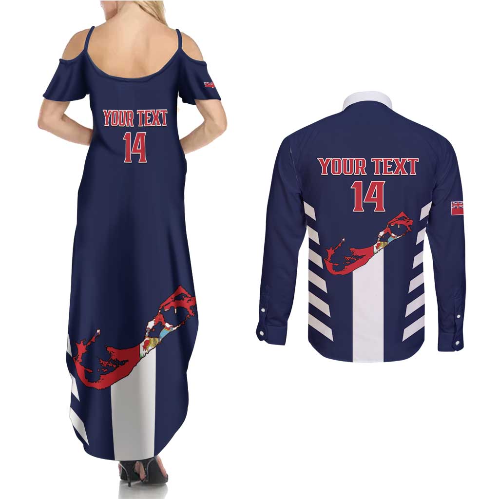 Custom Bermuda Football Couples Matching Summer Maxi Dress and Long Sleeve Button Shirt 2025 Go Gombey Warriors - Blue