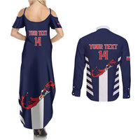 Custom Bermuda Football Couples Matching Summer Maxi Dress and Long Sleeve Button Shirt 2025 Go Gombey Warriors - Blue