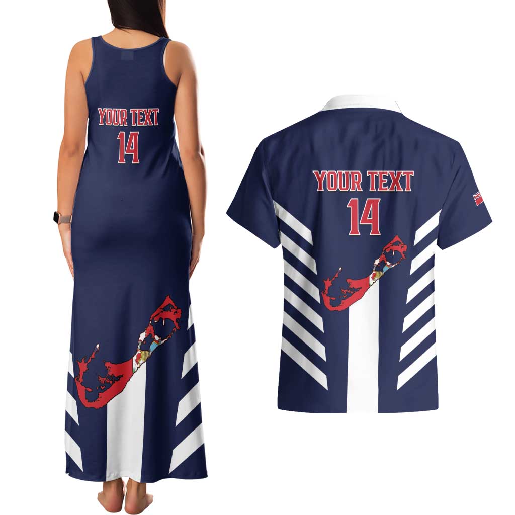 Custom Bermuda Football Couples Matching Tank Maxi Dress and Hawaiian Shirt 2025 Go Gombey Warriors - Blue