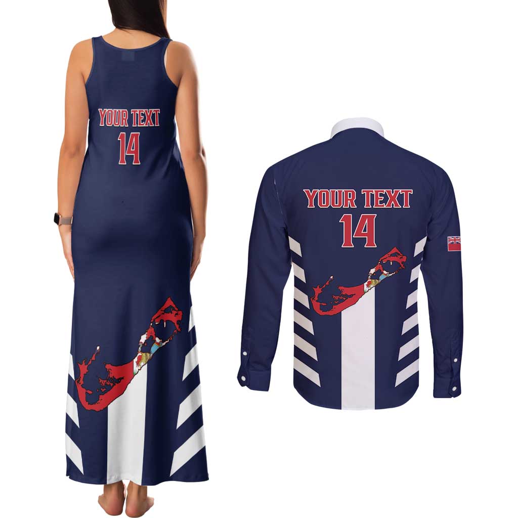 Custom Bermuda Football Couples Matching Tank Maxi Dress and Long Sleeve Button Shirt 2025 Go Gombey Warriors - Blue