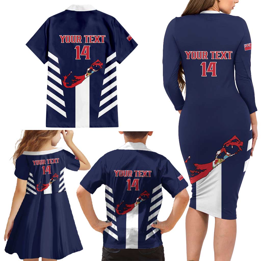 Custom Bermuda Football Family Matching Long Sleeve Bodycon Dress and Hawaiian Shirt 2025 Go Gombey Warriors - Blue