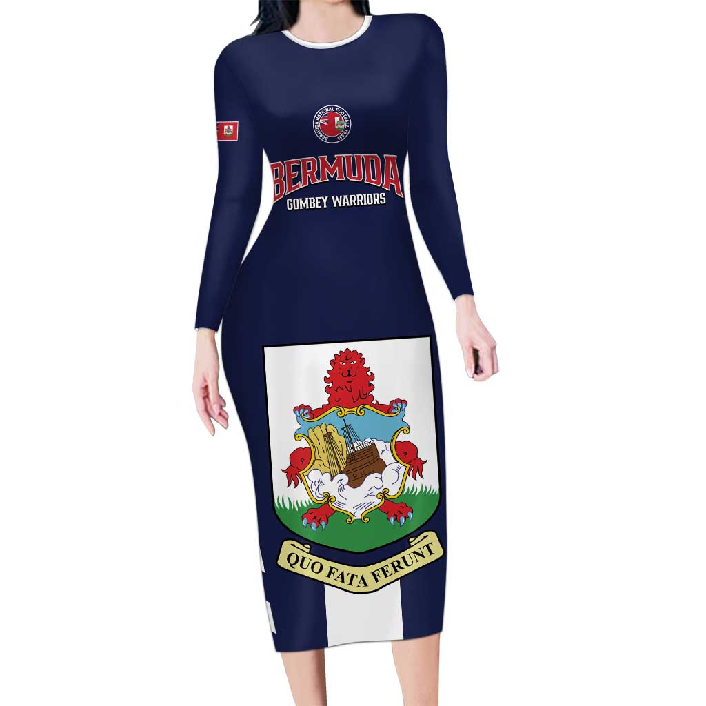 Custom Bermuda Football Family Matching Long Sleeve Bodycon Dress and Hawaiian Shirt 2025 Go Gombey Warriors - Blue