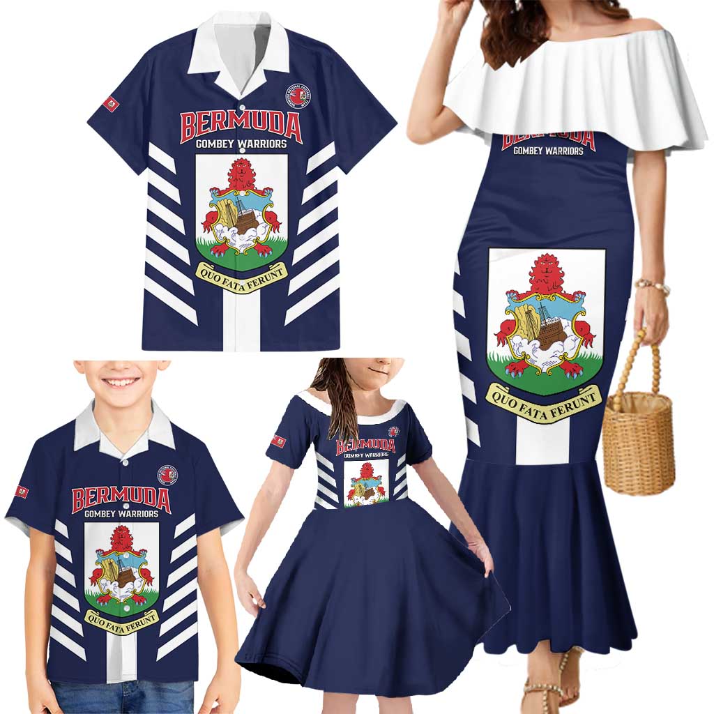Custom Bermuda Football Family Matching Mermaid Dress and Hawaiian Shirt 2025 Go Gombey Warriors - Blue