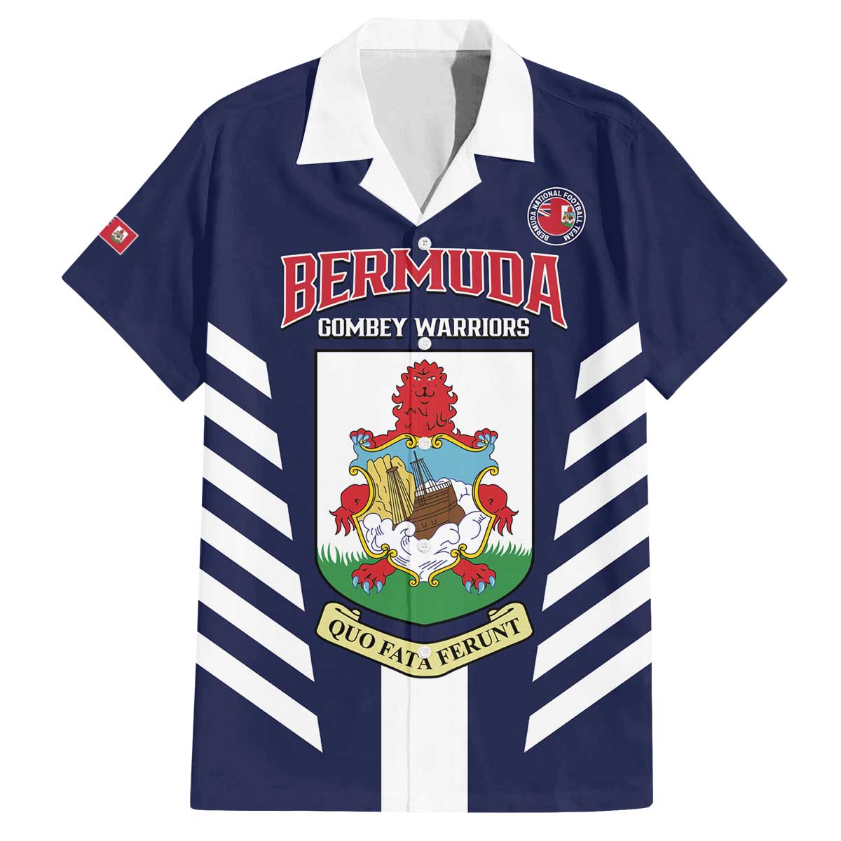 Custom Bermuda Football Family Matching Off The Shoulder Long Sleeve Dress and Hawaiian Shirt 2025 Go Gombey Warriors - Blue