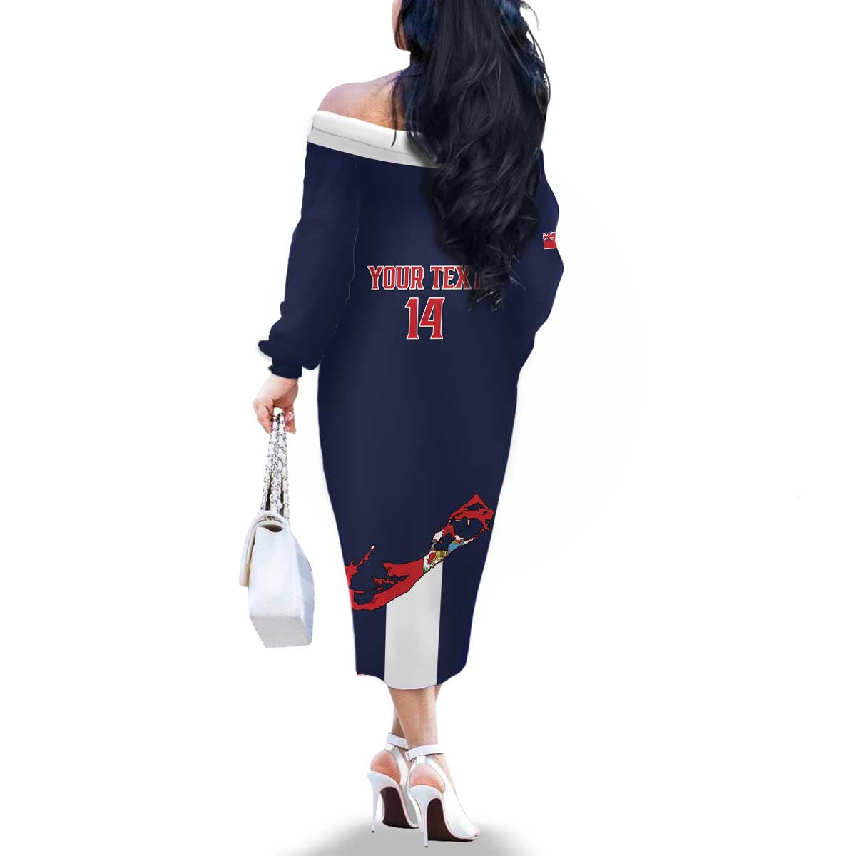 Custom Bermuda Football Family Matching Off The Shoulder Long Sleeve Dress and Hawaiian Shirt 2025 Go Gombey Warriors - Blue