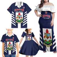 Custom Bermuda Football Family Matching Off Shoulder Maxi Dress and Hawaiian Shirt 2025 Go Gombey Warriors - Blue