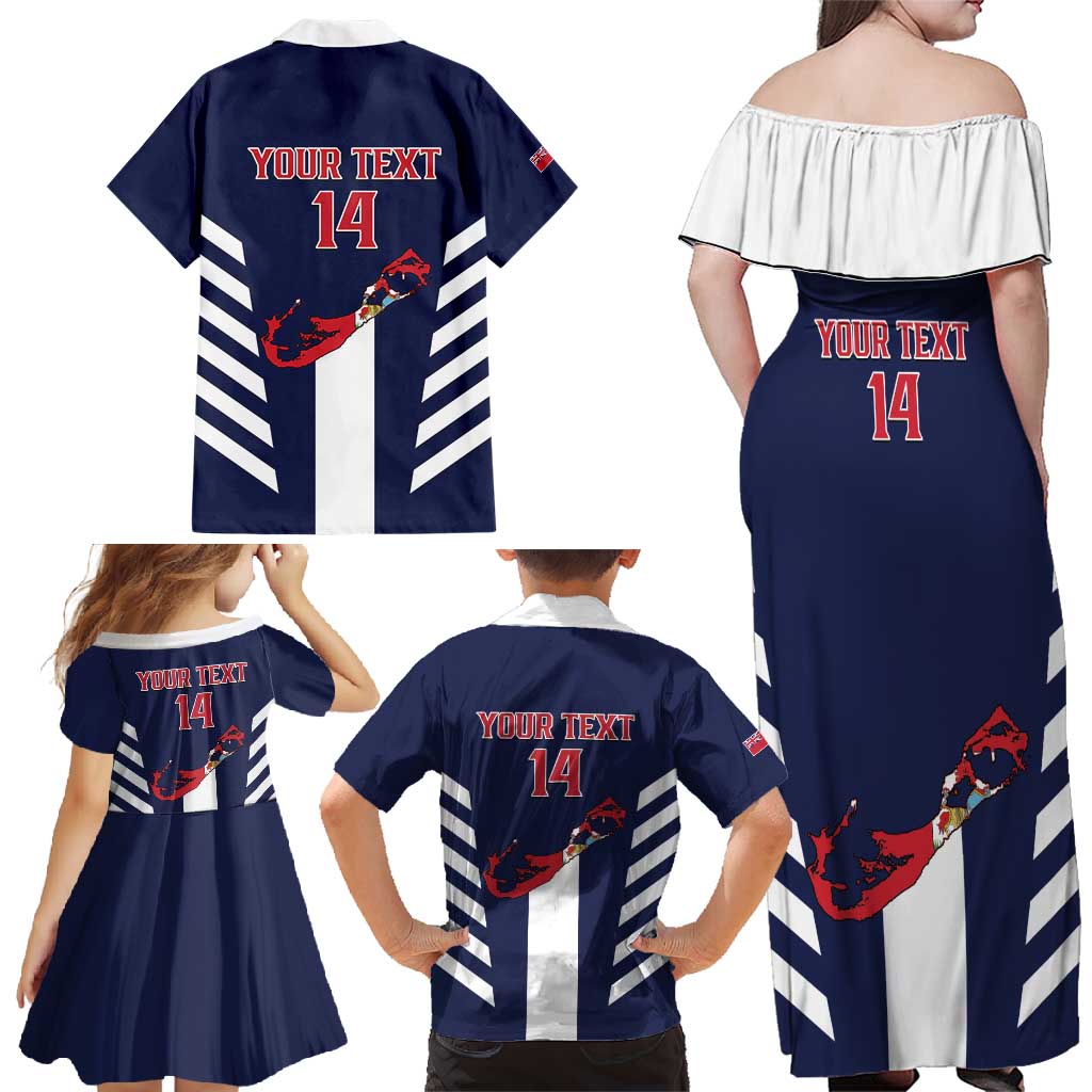 Custom Bermuda Football Family Matching Off Shoulder Maxi Dress and Hawaiian Shirt 2025 Go Gombey Warriors - Blue