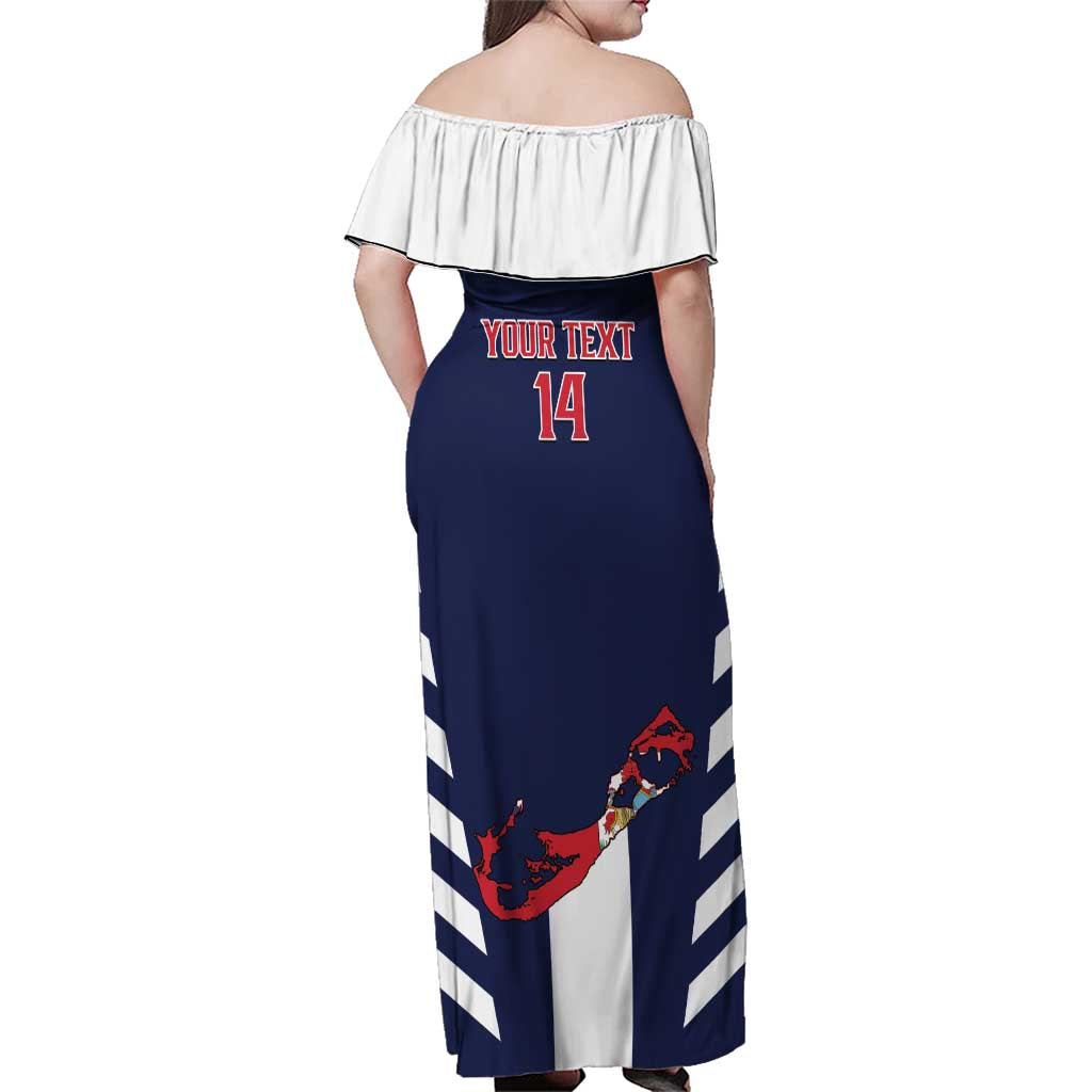 Custom Bermuda Football Family Matching Off Shoulder Maxi Dress and Hawaiian Shirt 2025 Go Gombey Warriors - Blue