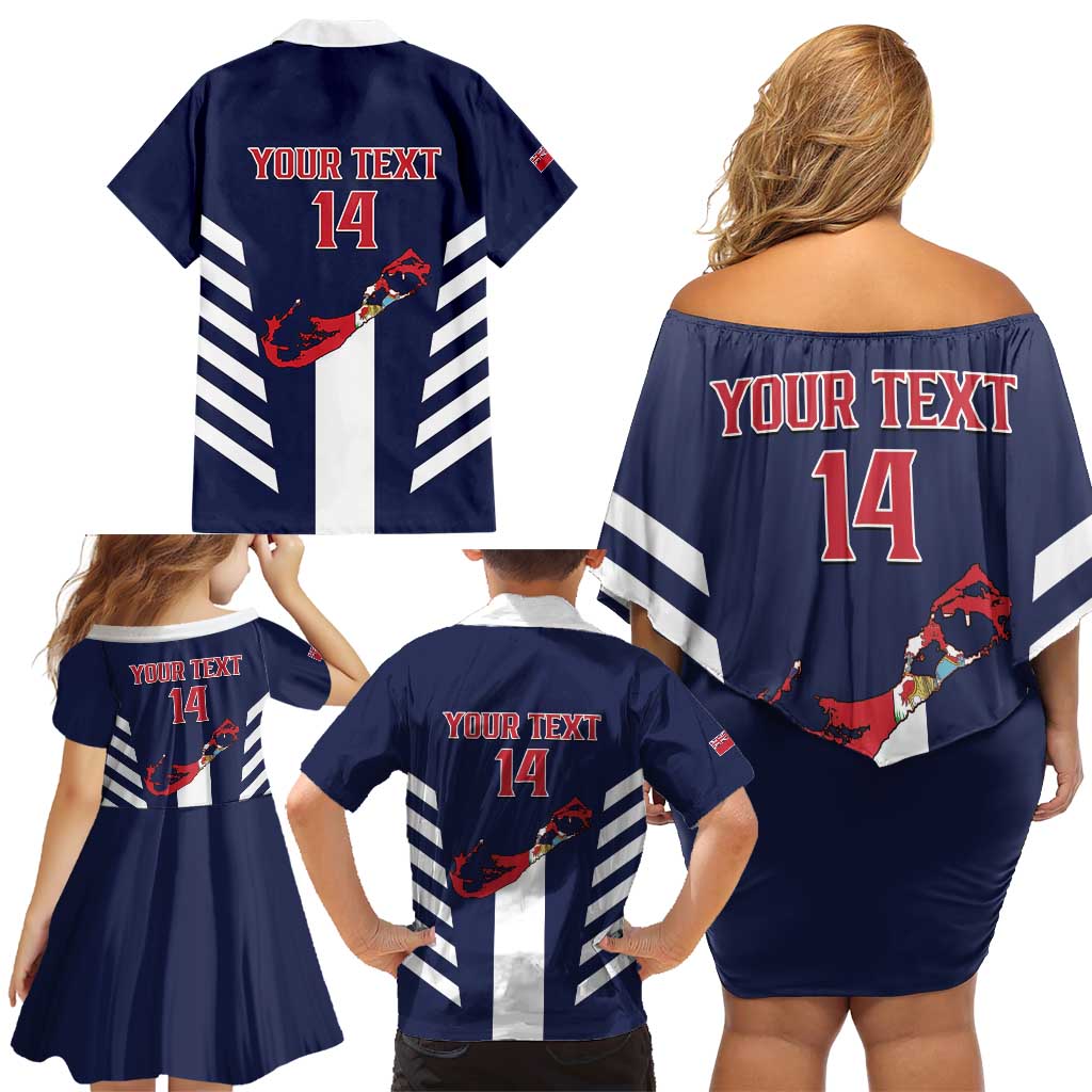 Custom Bermuda Football Family Matching Off Shoulder Short Dress and Hawaiian Shirt 2025 Go Gombey Warriors - Blue