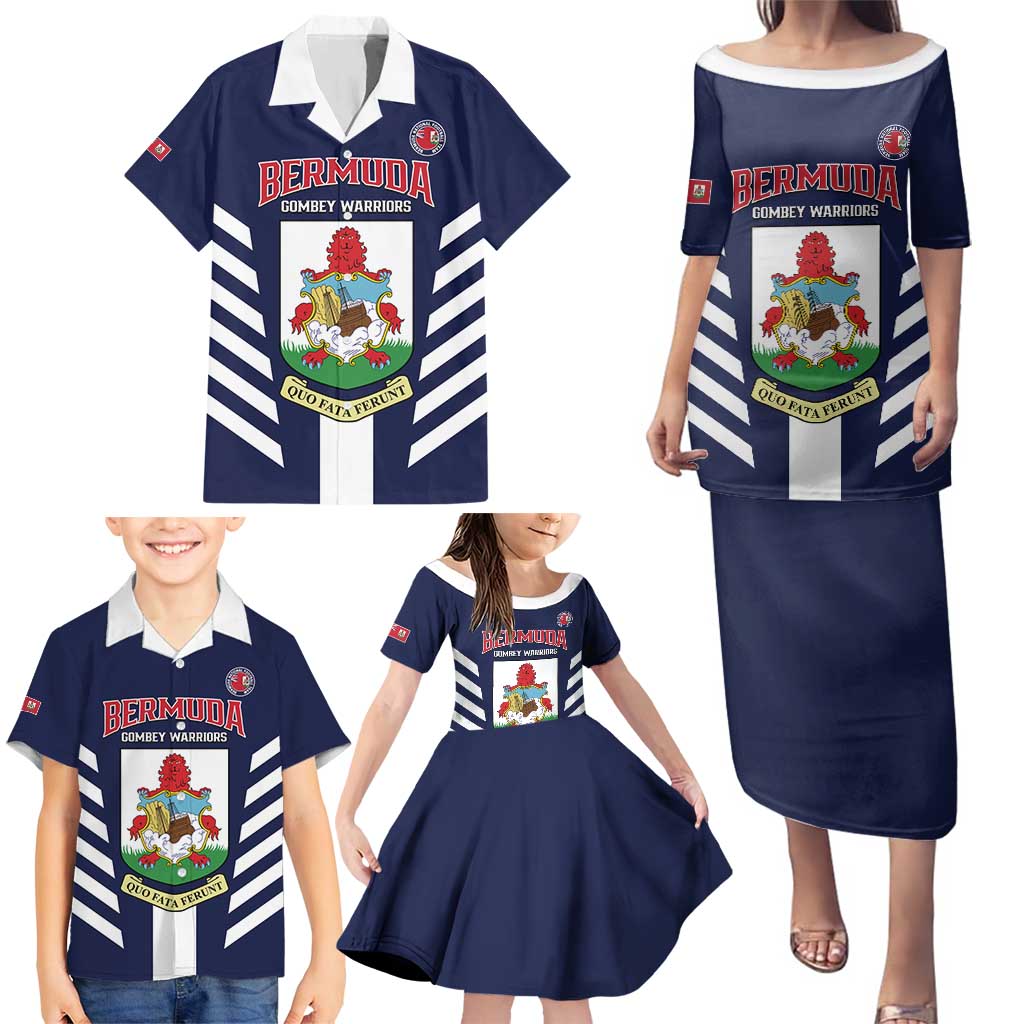 Custom Bermuda Football Family Matching Puletasi and Hawaiian Shirt 2025 Go Gombey Warriors - Blue