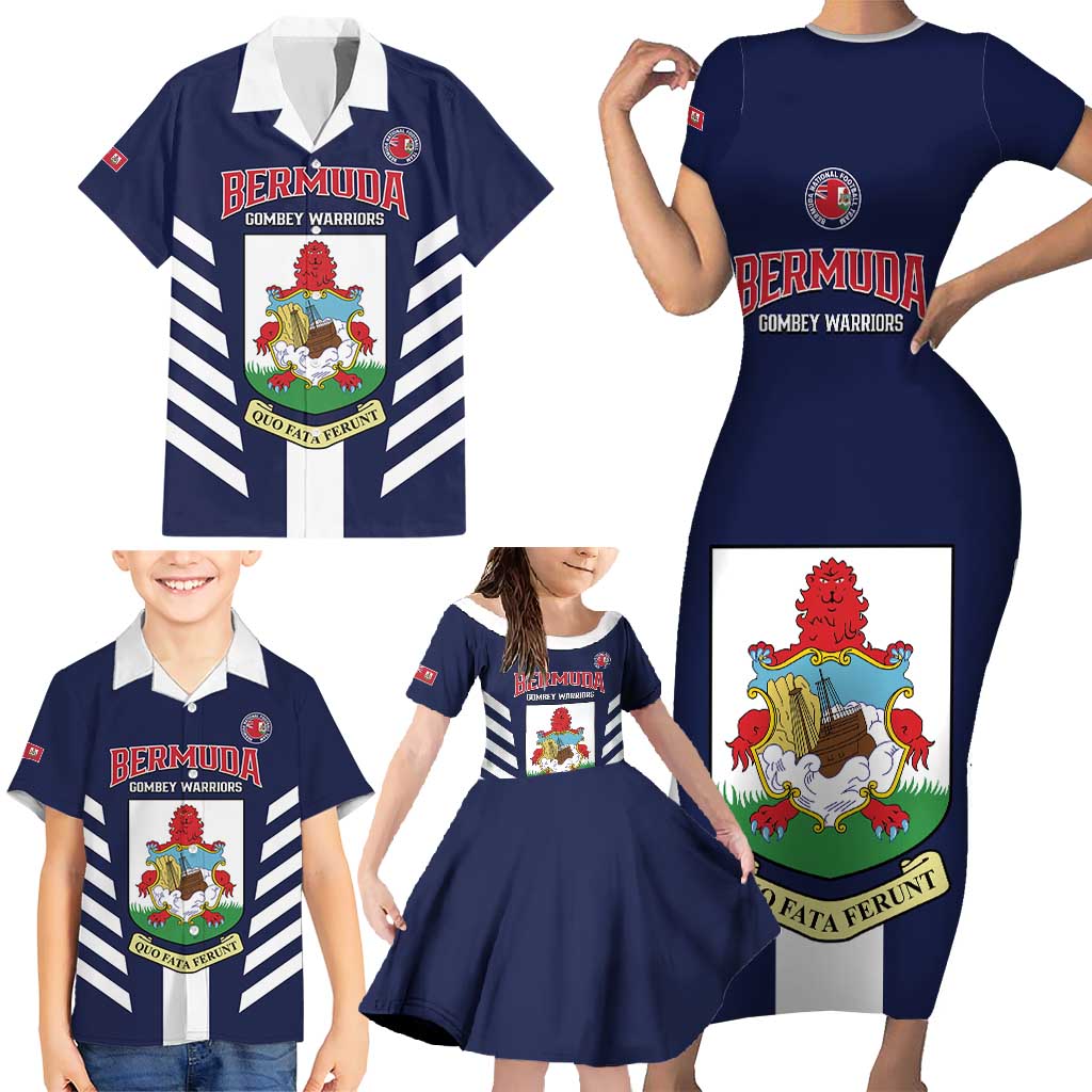 Custom Bermuda Football Family Matching Short Sleeve Bodycon Dress and Hawaiian Shirt 2025 Go Gombey Warriors - Blue