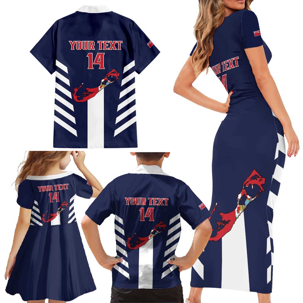 Custom Bermuda Football Family Matching Short Sleeve Bodycon Dress and Hawaiian Shirt 2025 Go Gombey Warriors - Blue