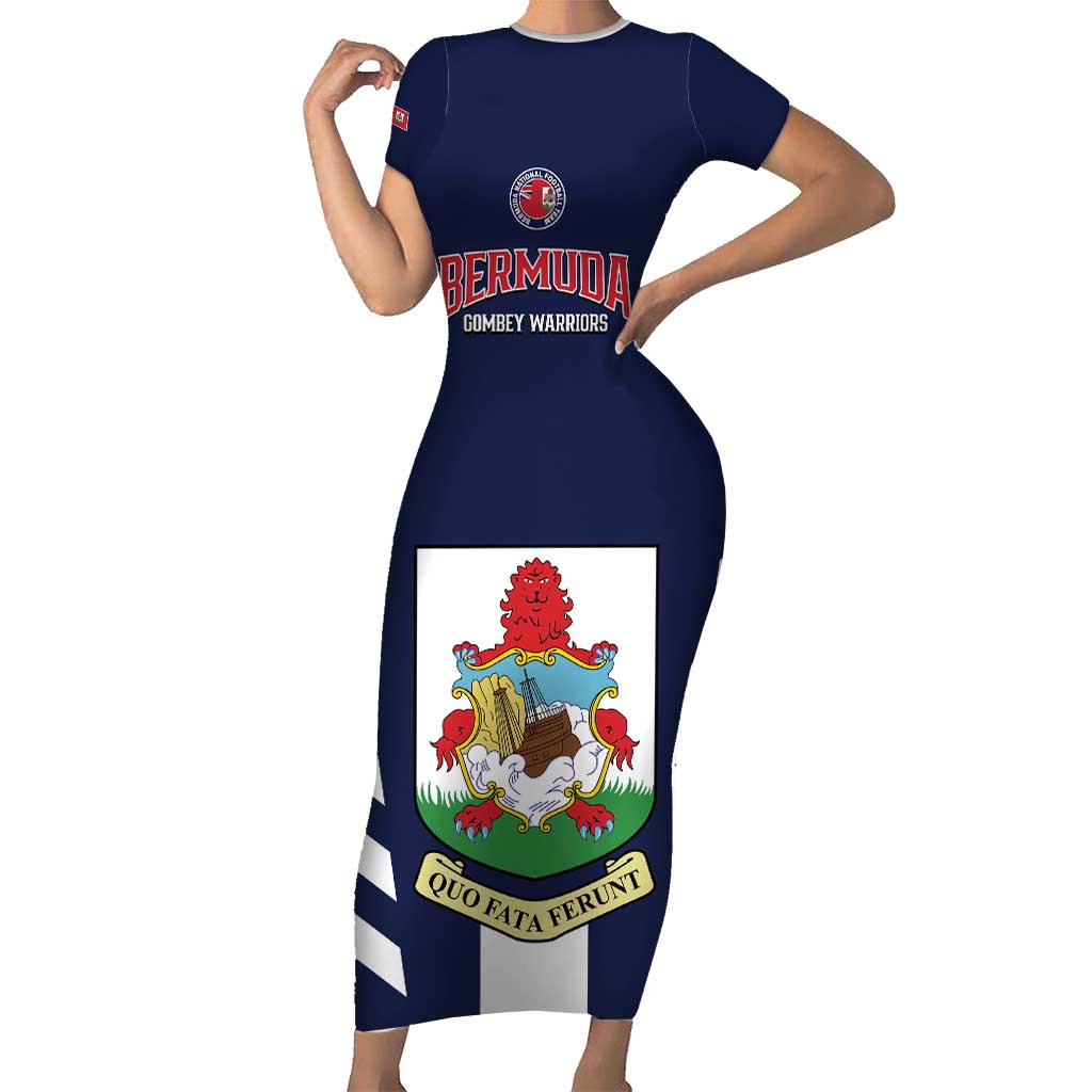 Custom Bermuda Football Family Matching Short Sleeve Bodycon Dress and Hawaiian Shirt 2025 Go Gombey Warriors - Blue