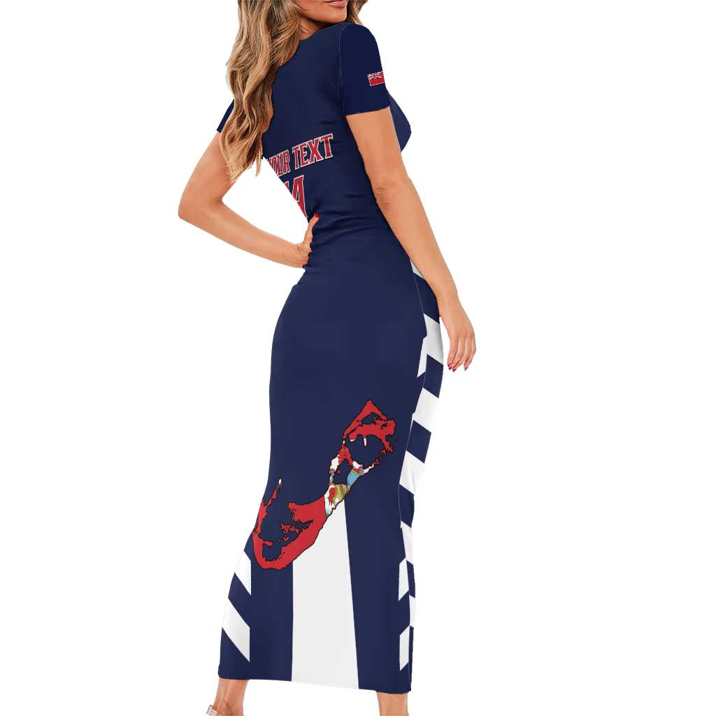 Custom Bermuda Football Family Matching Short Sleeve Bodycon Dress and Hawaiian Shirt 2025 Go Gombey Warriors - Blue