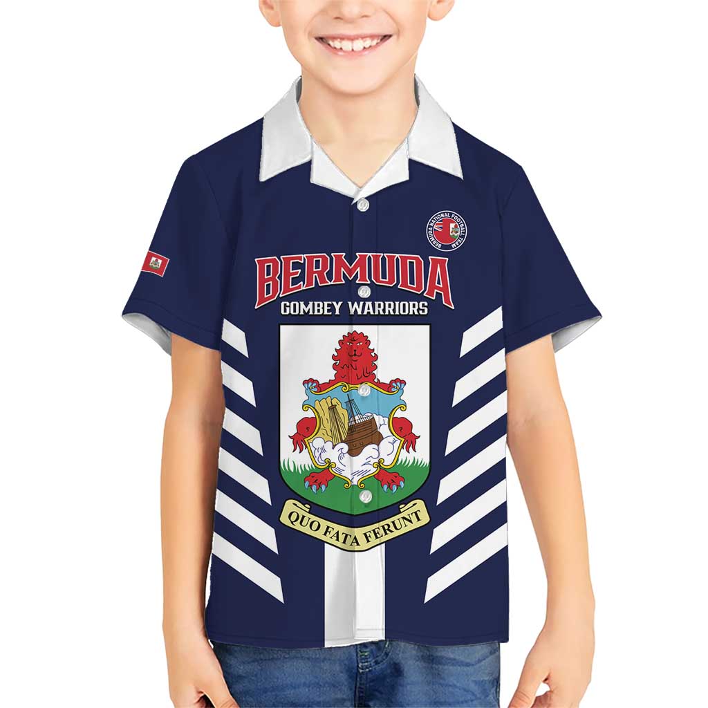Custom Bermuda Football Family Matching Short Sleeve Bodycon Dress and Hawaiian Shirt 2025 Go Gombey Warriors - Blue