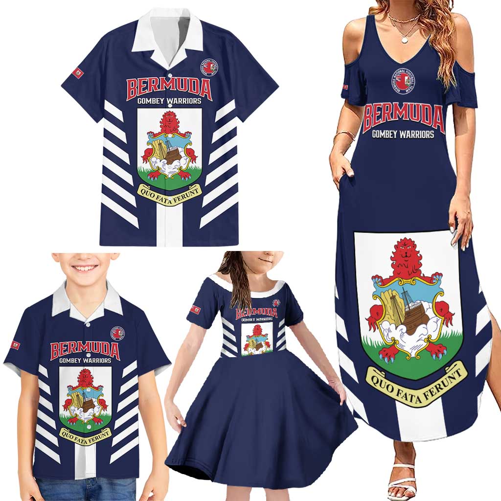 Custom Bermuda Football Family Matching Summer Maxi Dress and Hawaiian Shirt 2025 Go Gombey Warriors - Blue