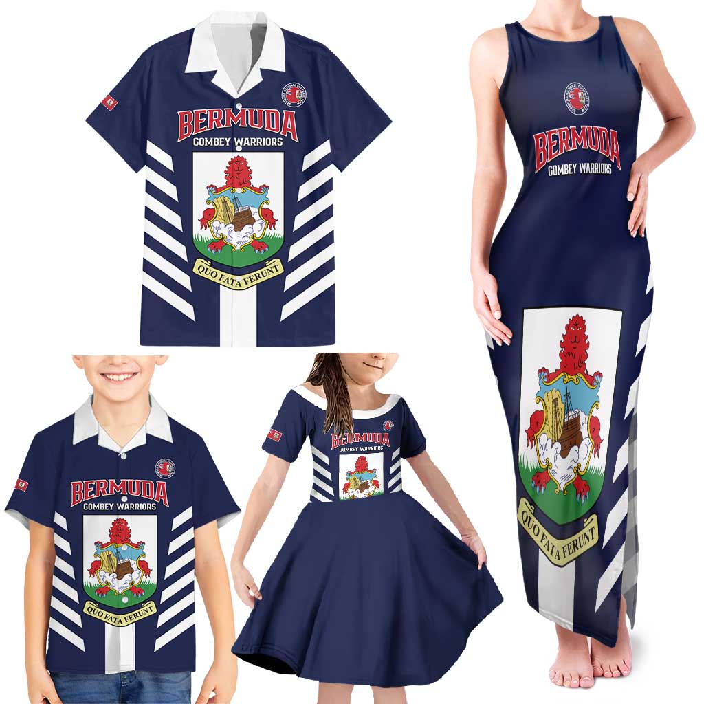 Custom Bermuda Football Family Matching Tank Maxi Dress and Hawaiian Shirt 2025 Go Gombey Warriors - Blue