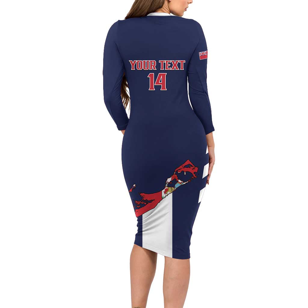 Custom Bermuda Football Long Sleeve Bodycon Dress 2025 Go Gombey Warriors - Blue