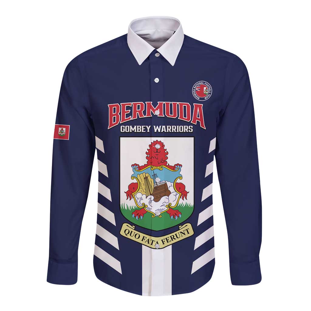 Custom Bermuda Football Long Sleeve Button Shirt 2025 Go Gombey Warriors - Blue