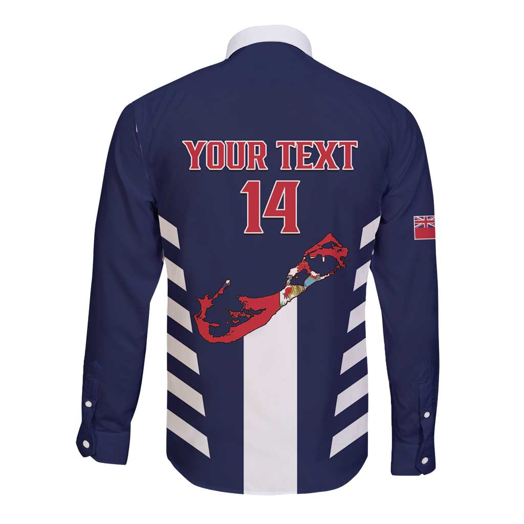 Custom Bermuda Football Long Sleeve Button Shirt 2025 Go Gombey Warriors - Blue