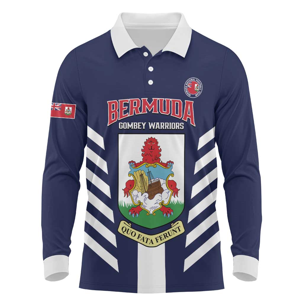 Custom Bermuda Football Long Sleeve Polo Shirt 2025 Go Gombey Warriors - Blue