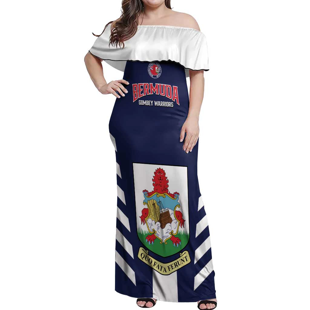 Custom Bermuda Football Off Shoulder Maxi Dress 2025 Go Gombey Warriors - Blue