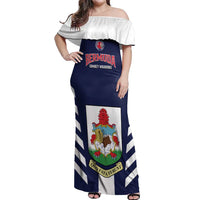 Custom Bermuda Football Off Shoulder Maxi Dress 2025 Go Gombey Warriors - Blue