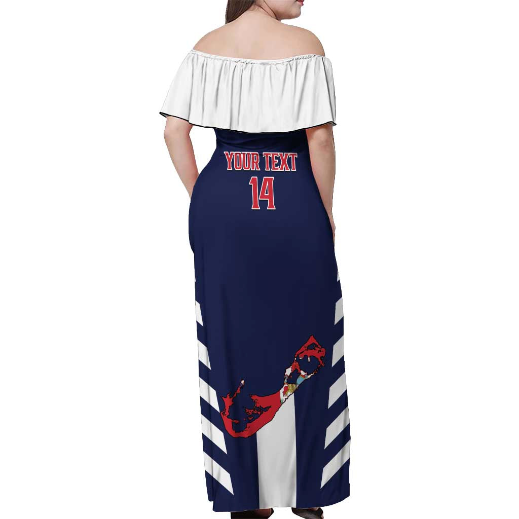 Custom Bermuda Football Off Shoulder Maxi Dress 2025 Go Gombey Warriors - Blue